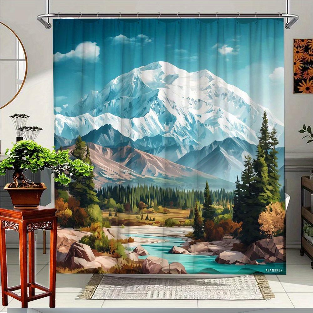 1pc Scenic Mountains Landscape Shower Curtain Featuring Stunning Nature Views for A Relaxing Atmosphere, Bathroom Decor Polyes
