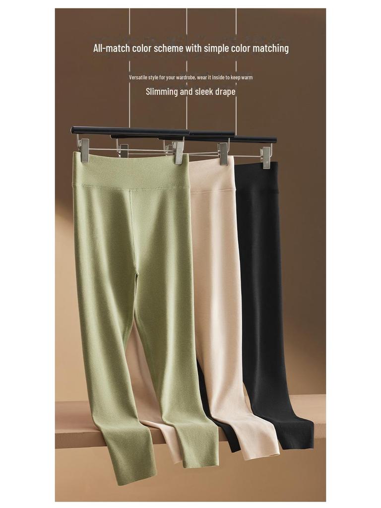 High-Waist Seamless Tummy-Control Cashmere Silk Women's Leggings - Thick, Warm, Plus-Size for Autumn & Winter