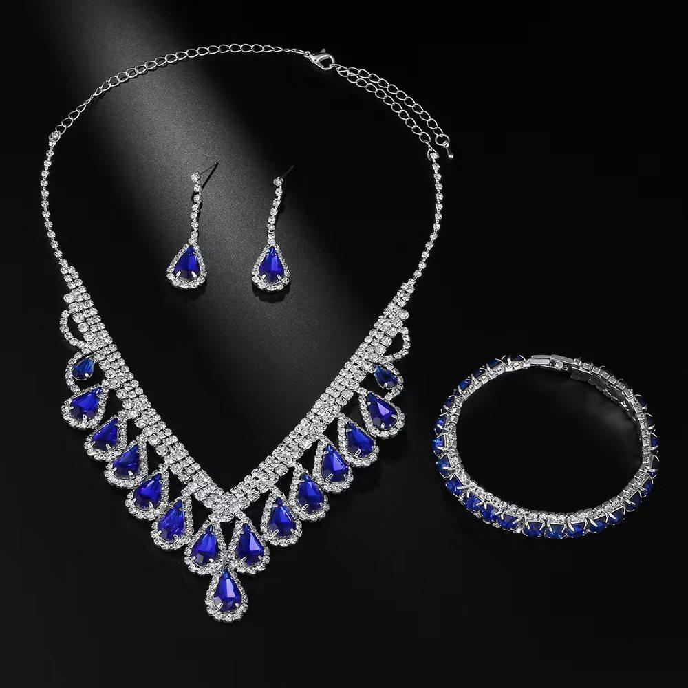 Свадебное платье, ожерелье, серьги, браслет, комплект из трех предметов, цепочка для ключицы