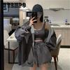 3PCS Ladies Casual Sports Suit Spring and Summer Cool Girl Loose Thin Sweater Zipper Cardigan + Vest + Wide Leg Shorts Three Piece Set Tracksuits