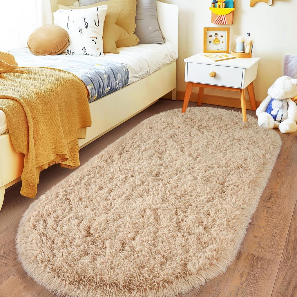 Tie Dye Light Gray Carpet Oval Fluffy Plush Bedside Mat Children's Bedroom Moisture-Proof Mat Living Room Home Decoration Rugs