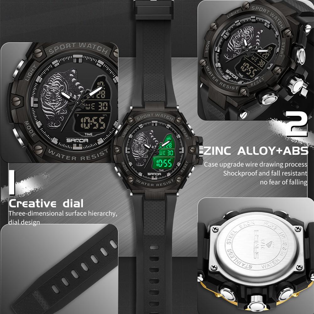SANDA New Electronic Watch Hundred Beasts Green Light Waterproof Fashion Trend Black Technology Multi -functional Shock -proof Men's Watch