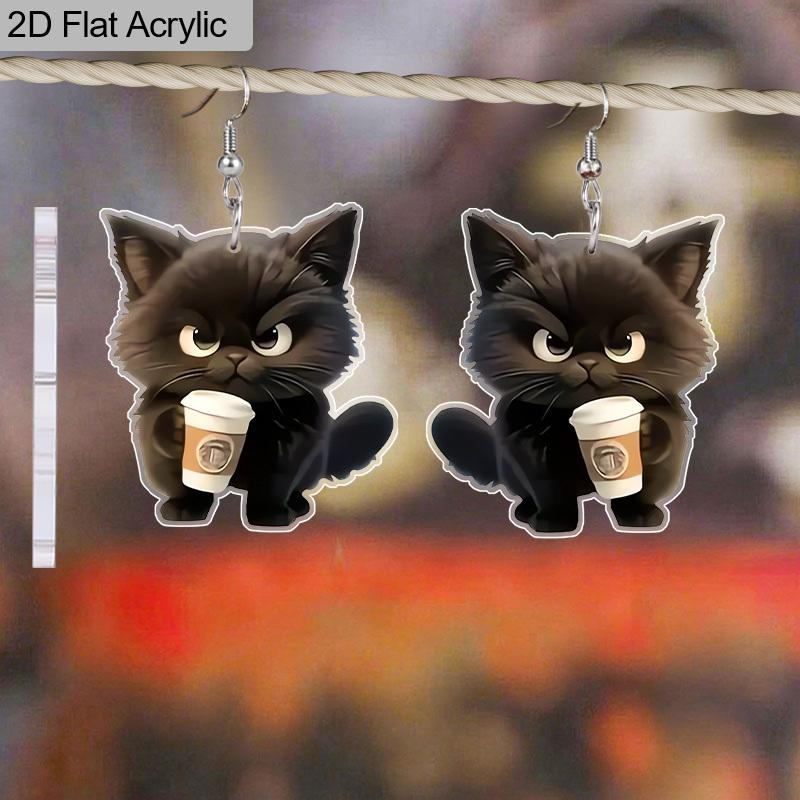 2D Flat Cute Acrylic Animal Earrings Funny Cartoon Animal Charm Earrings Halloween Mug Cat Earrings Women Creative Jewelry Gifts