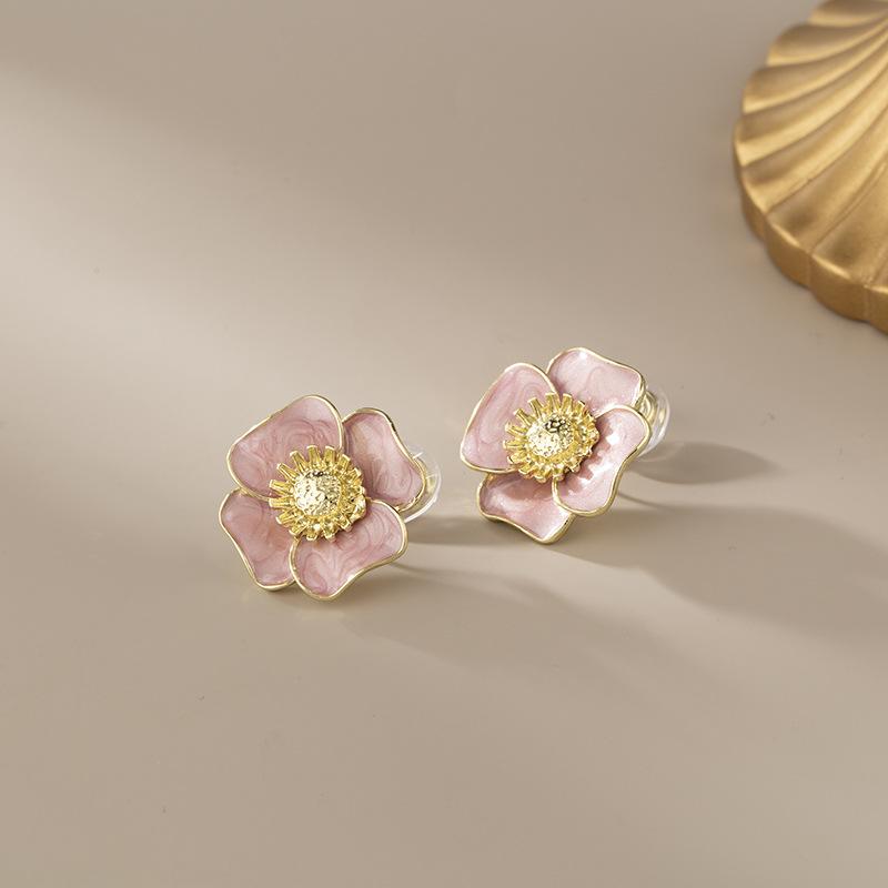 Сладкие эмалированные серьги с цветком, французские роскошные модные высокие серьги, женские спиральки от комаров, без пирсинга, зажим для ушей
