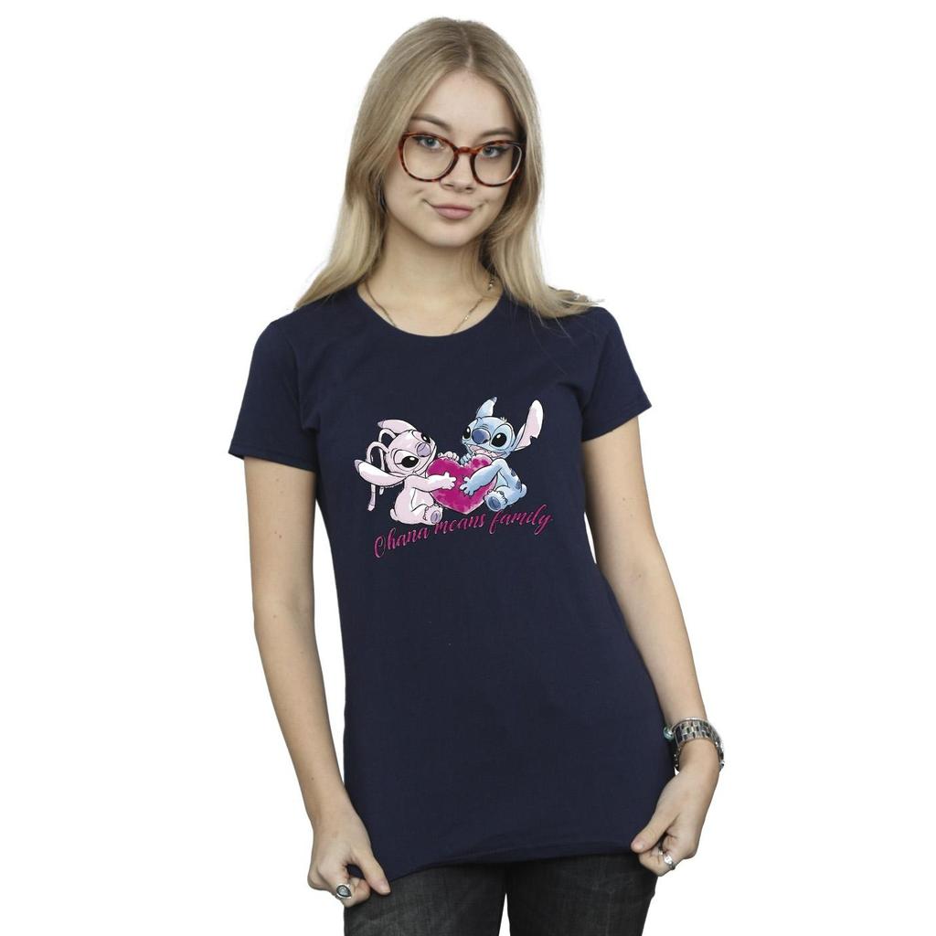 Disney Womens/Ladies Lilo And Stitch Ohana Heart With Angel Cotton T-Shirt