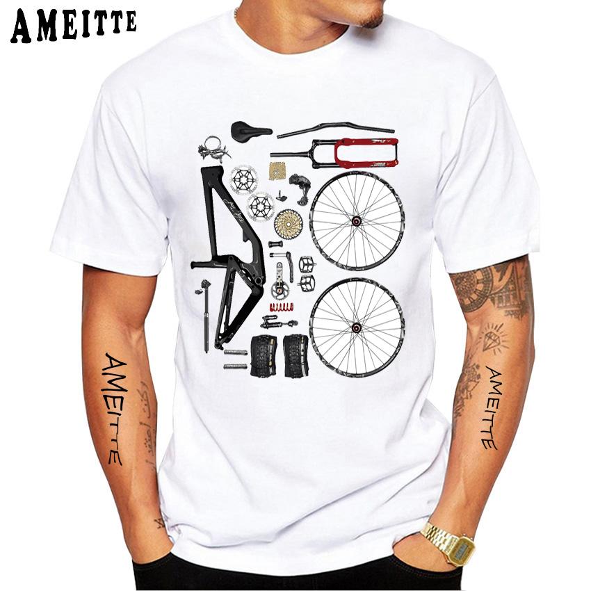 Summer Fashion Men S Short Sleeve Funny Bike Parts Design T Shirt Bicycles Build Print
