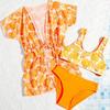 3 Pcs/Set Children Swimsuit Set Leaf Printing High Waist Quick-drying Bikini Set Kids Bathing Suit Summer Beachwear Girls Vacation Spa Surfing Clothes