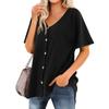 Women's T Shirt Tee Solid Color Women's Shirts V Neck Short Sleeve Button Up Tunic Tops Blouse