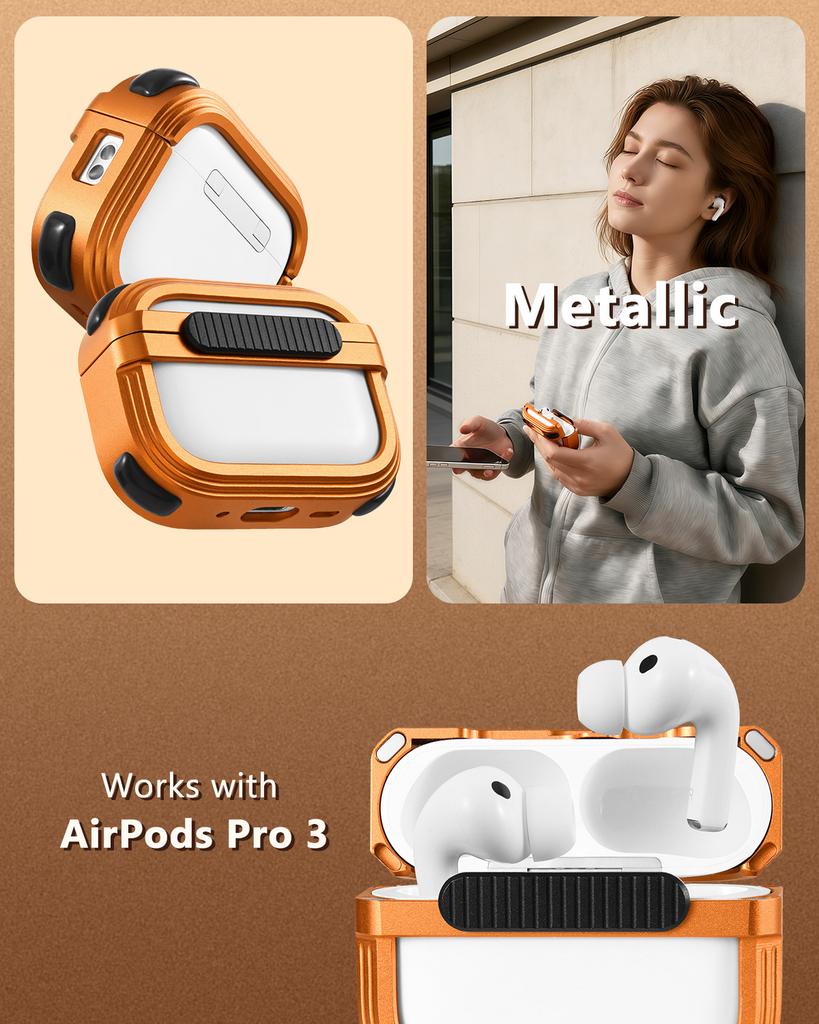 Металлический полый чехол Oatsbasf для AirPods Pro 3 (2025)  Мощная защита от падений Открывается одним касанием Совместимость с зарядкой MagSafe