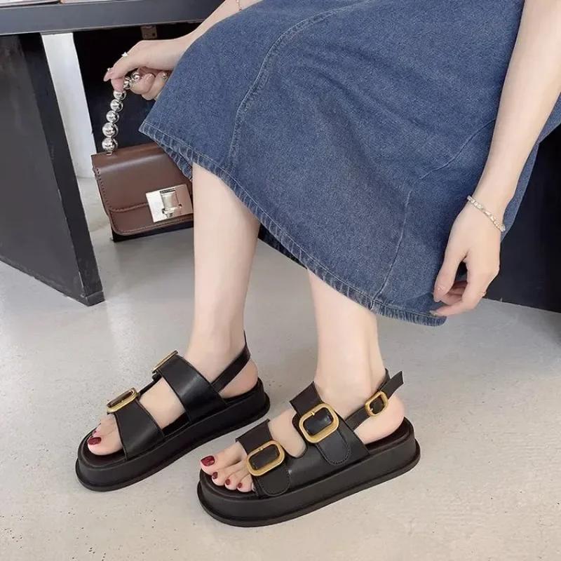 Модные женские сандалии 2025 Лето Новые сандалии на платформе с пряжкой для женщин Металлическая пряжка Толстая подошва Сандалии на платформе Женские Zapatos De Mujer
