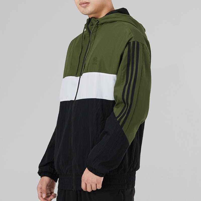 Adidas Neo Utility Ветровка 2 Цветных блока Повседневная куртка с капюшоном Мужская верхняя одежда Армейско-зеленый HN2428