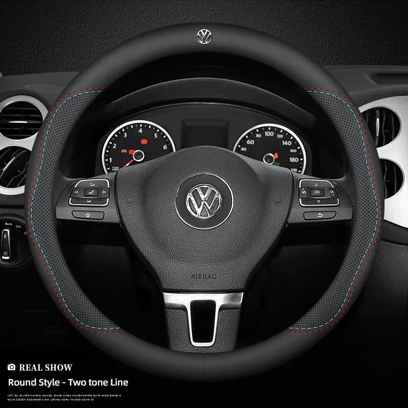 hijk1 ·Anti Slip Leather Steering Wheel Cover Car Driving Handle Covers For VW GTI Polo Golf Passat Tiguan Arteon Touareg Taigo Caddy