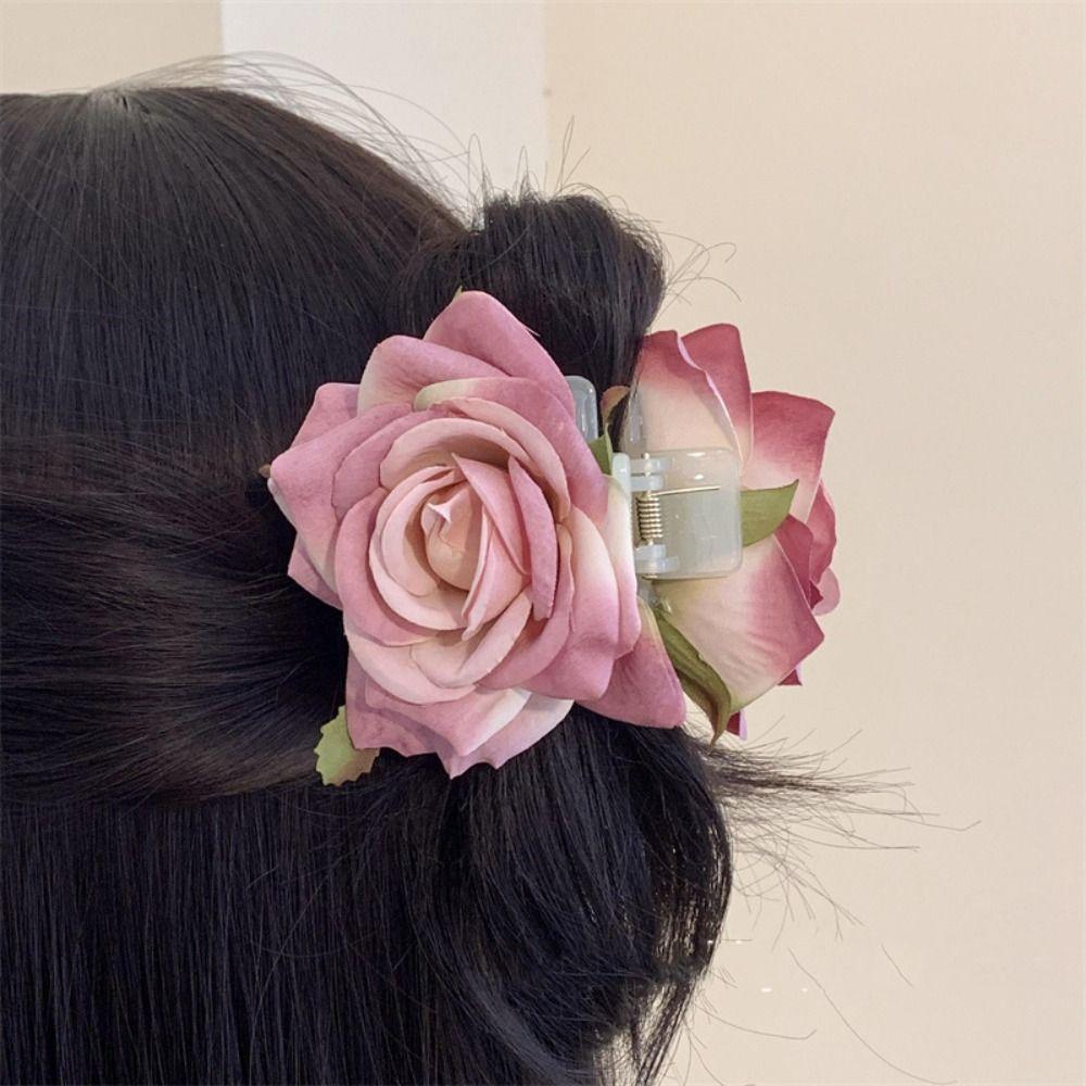 Cloth Rose Hair Clip Peony Flower Large Shark Clip Cute Flower Hair Claw Girl