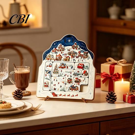 Christmas Party Supplies Puzzle Advent Calendar, Wooden Countdown Calendar Xmas Ornament for Home Table Mantel Decor Educational Hands-on Toys