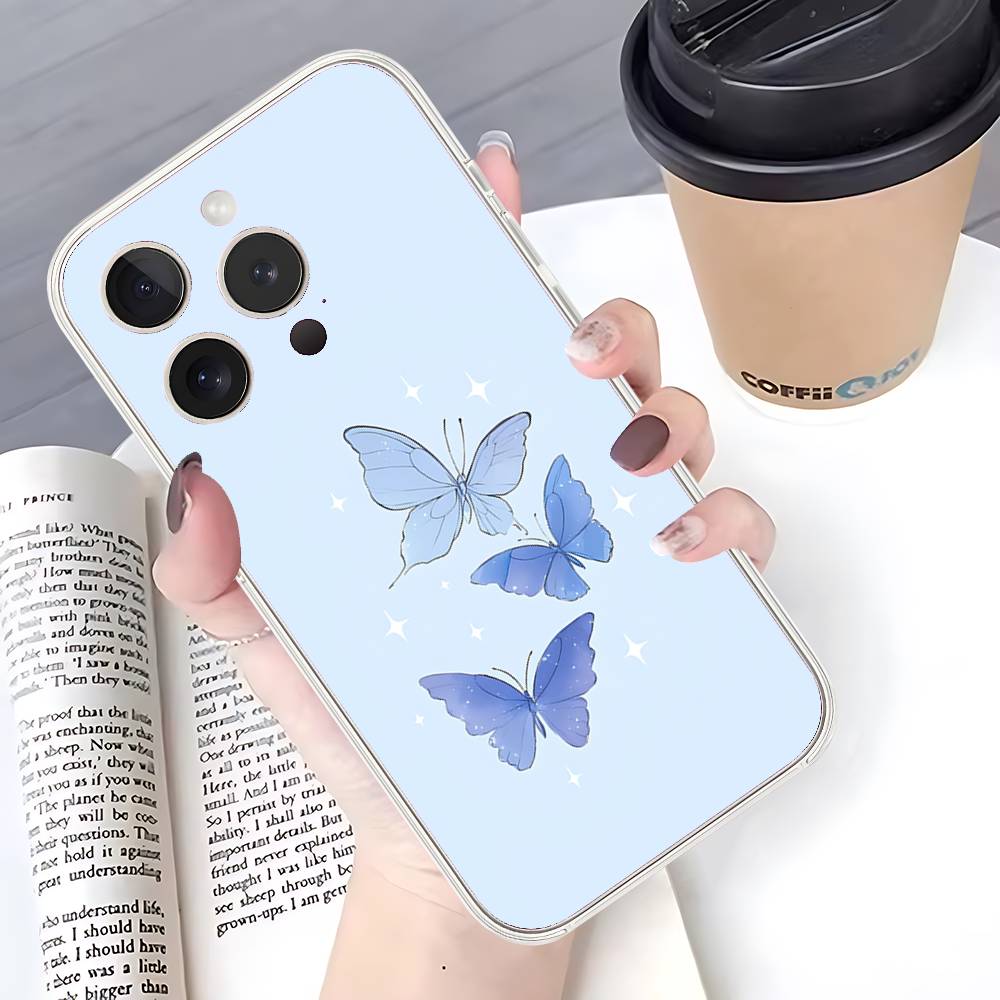 B-Beautiful Butterfly Phone Case For IPhone 17 16 15 14 Plus 13 12 11 Pro Max Phone Back Cover Transparent Shockproof Cover