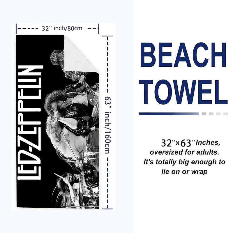 Led Zeppelin Print Beach Towel, Large Soft Quick Dry Towel for Beach Camping Swimming