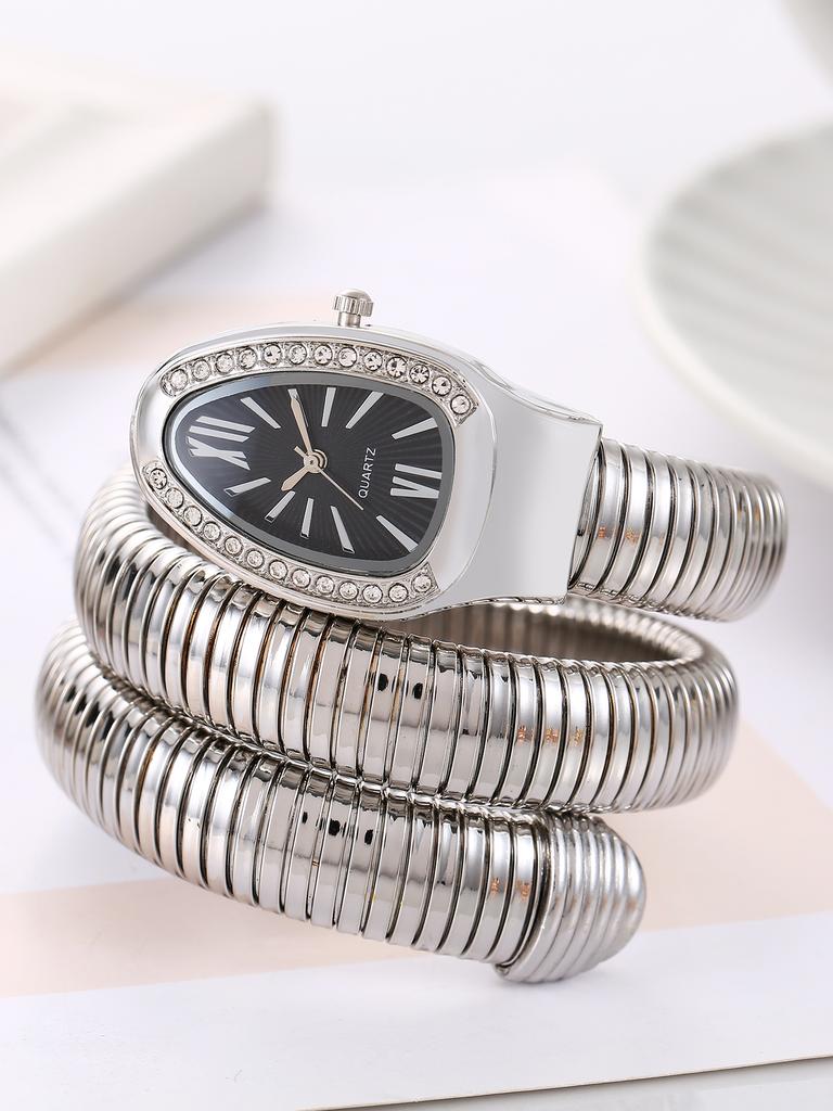 1 шт.-Змеевидные Роскошные Модные Женские Кварцевые Часы: Высококачественный шедевр для запястья с бриллиантовой инкрустацией