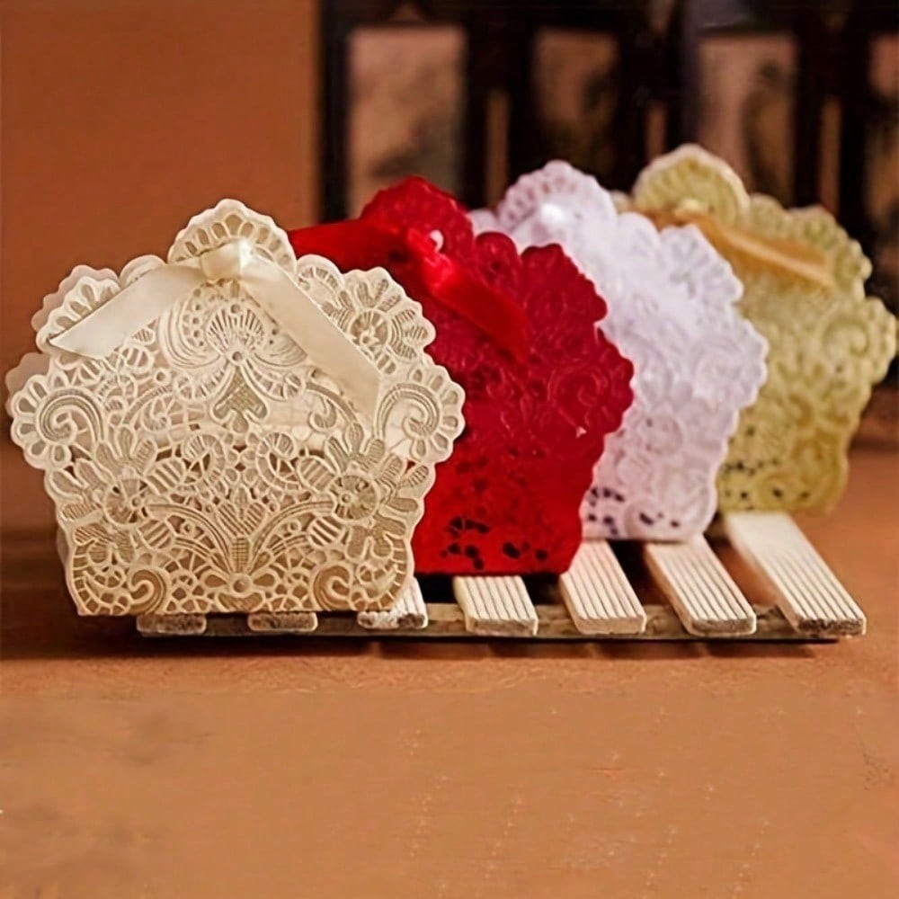 50 шт. лазерная резка с лентой для свадебной вечеринки, подарочная коробка для свадьбы, шоколадные конфеты и подарочные коробки, бумажные пакеты для упаковки