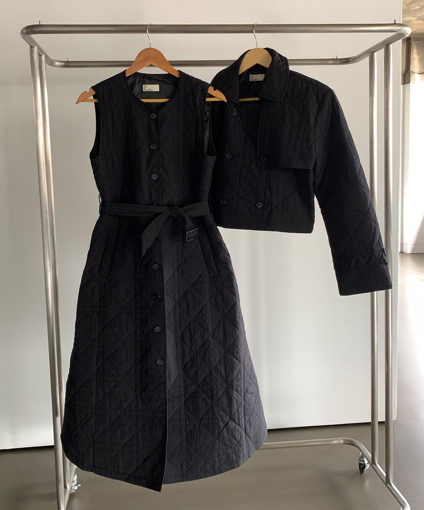 Baseukala [Set] Double Quilted Belted One-Piece+Jacket Set-Up