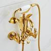 Tuqiu Gold Bathtub and Shower Faucet Set Wall Mounted Gold Swan Bathtub Faucet, Bathroom Cold and Hot Bath and Shower Mixer Tap