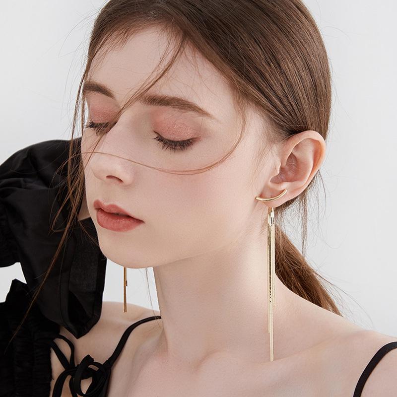 Винтажные серьги-подвески золотого цвета с длинными линиями и кисточками для женщин, глянцевые серьги с геометрическим узором в форме дуги, модные украшения