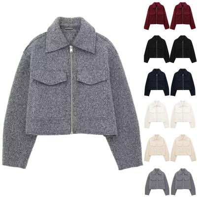 Женская модная короткая куртка из мягкой шерсти однотонного цвета