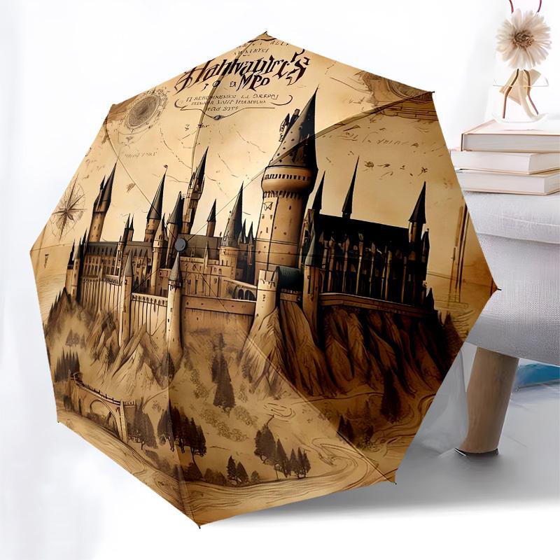 1pc "Hogwarts Castle Map" Umbrella with Plastic Handle,Cartoon Pattern,Suitable for All Seasons Multi-functional Umbrella523