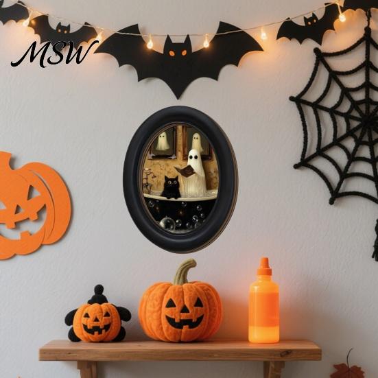 Non-marking Wall Art Halloween Ghost Decor, Cute Table Sign, Vintage Oval Framed Niche Ornaments Picture, Decorative for Mantel Living Room