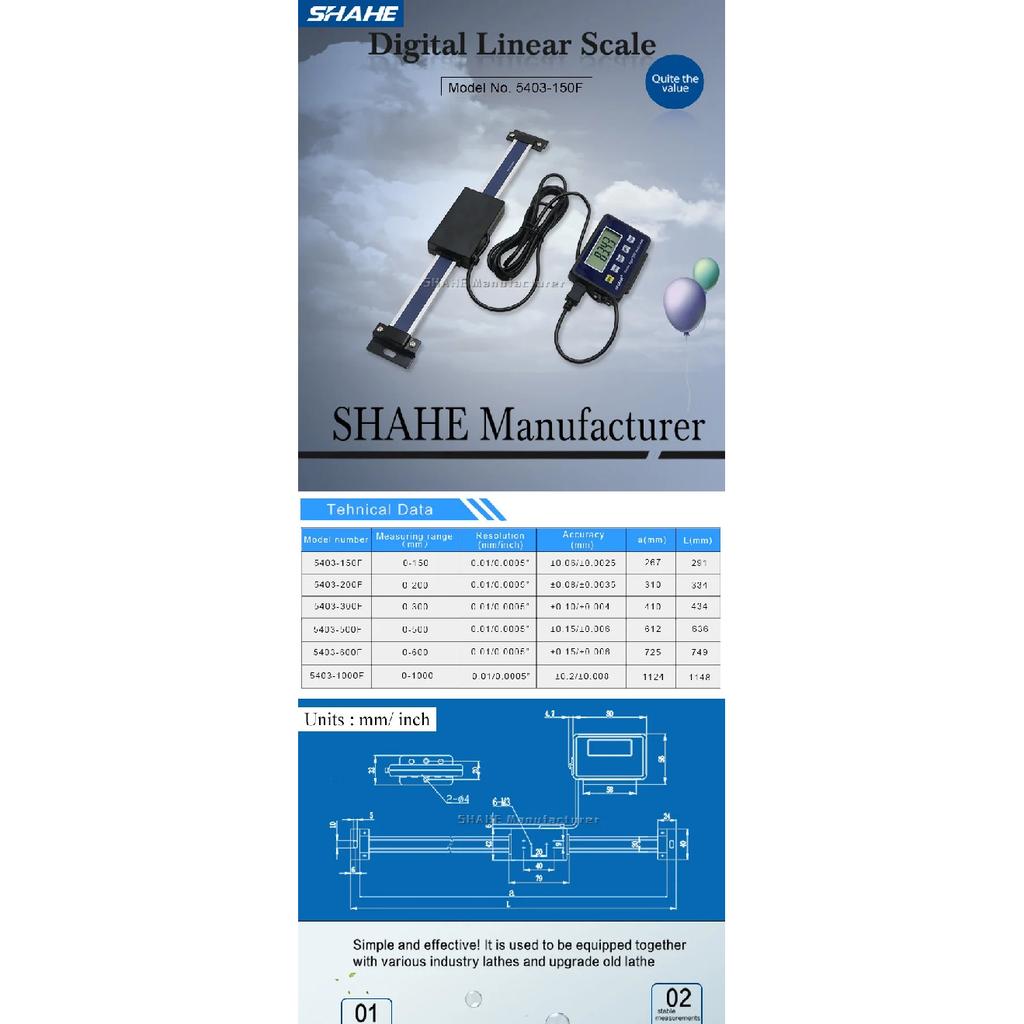 Shahe 0-150мм/0-200мм/0-300мм 0.01 мм DRO Магнитный Удаленный Цифровой Отсчет Цифровая Линейная Шкала Внешний Дисплей