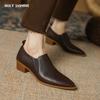 2024 New Arrival Women Pumps Retro Women Shoes Genuine Leather Slip-on Ladies Shoes Thick Heels Pointed Toe Causal Dress Shoes