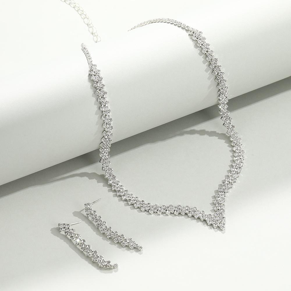 Diamond - Like Sparkling Creative Splicing Rhombus Necklace and Earrings Set Minimalist Everyday Party Gift