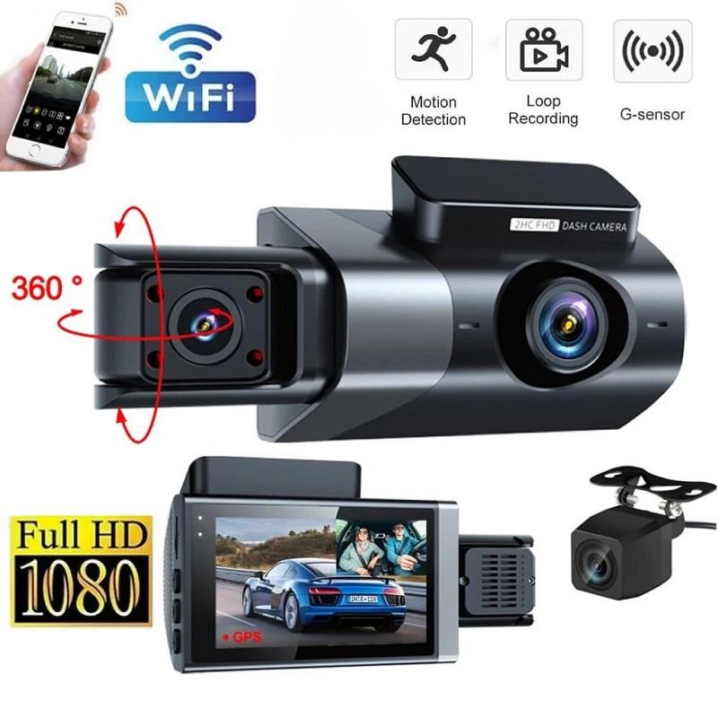 HD 1080P Dash Cam 3-канальная камера Автомобильный видеорегистратор Видеорегистратор WIFI Монитор ночного видения Черный ящик Автомобильные аксессуары Помощь при движении задним ходом для автомобилей