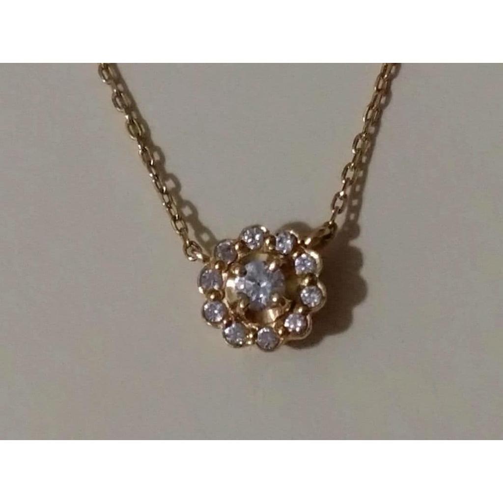 Used K18YG Vendome Aoyama Flower Motif Diamond Necklace 40cm