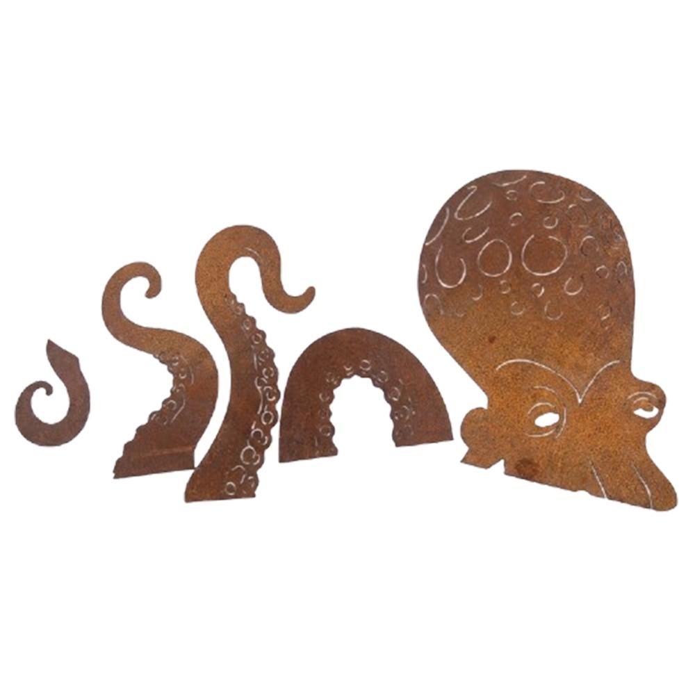 Vintage Iron Rusty Metal Squid Garden Statue Coastal Art Squid Yard Art Decor Outdoor Yard Art
