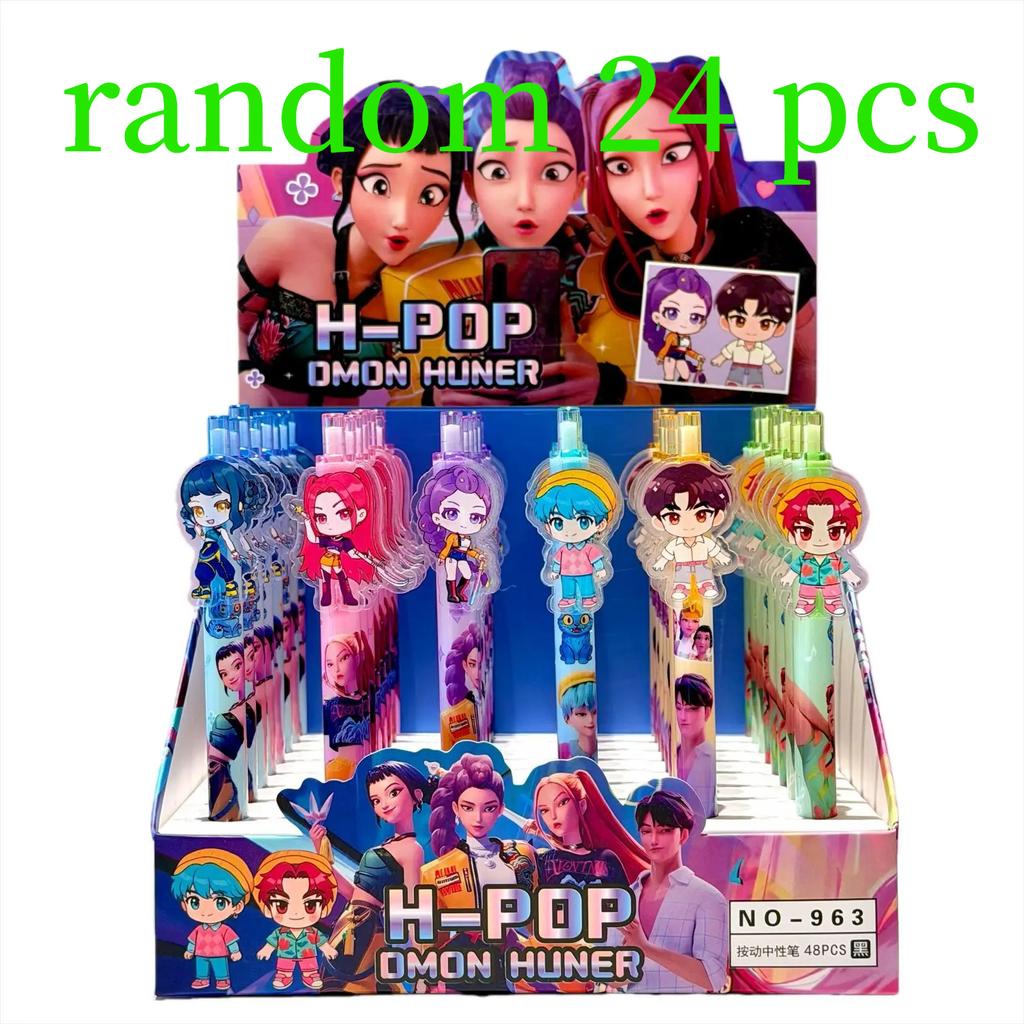 2026 hot Cute K-POP Demon Hunters Press Gel Pens 6PCS 0.5mm Black Acrylic Patch High-Value School Stationery for Students
