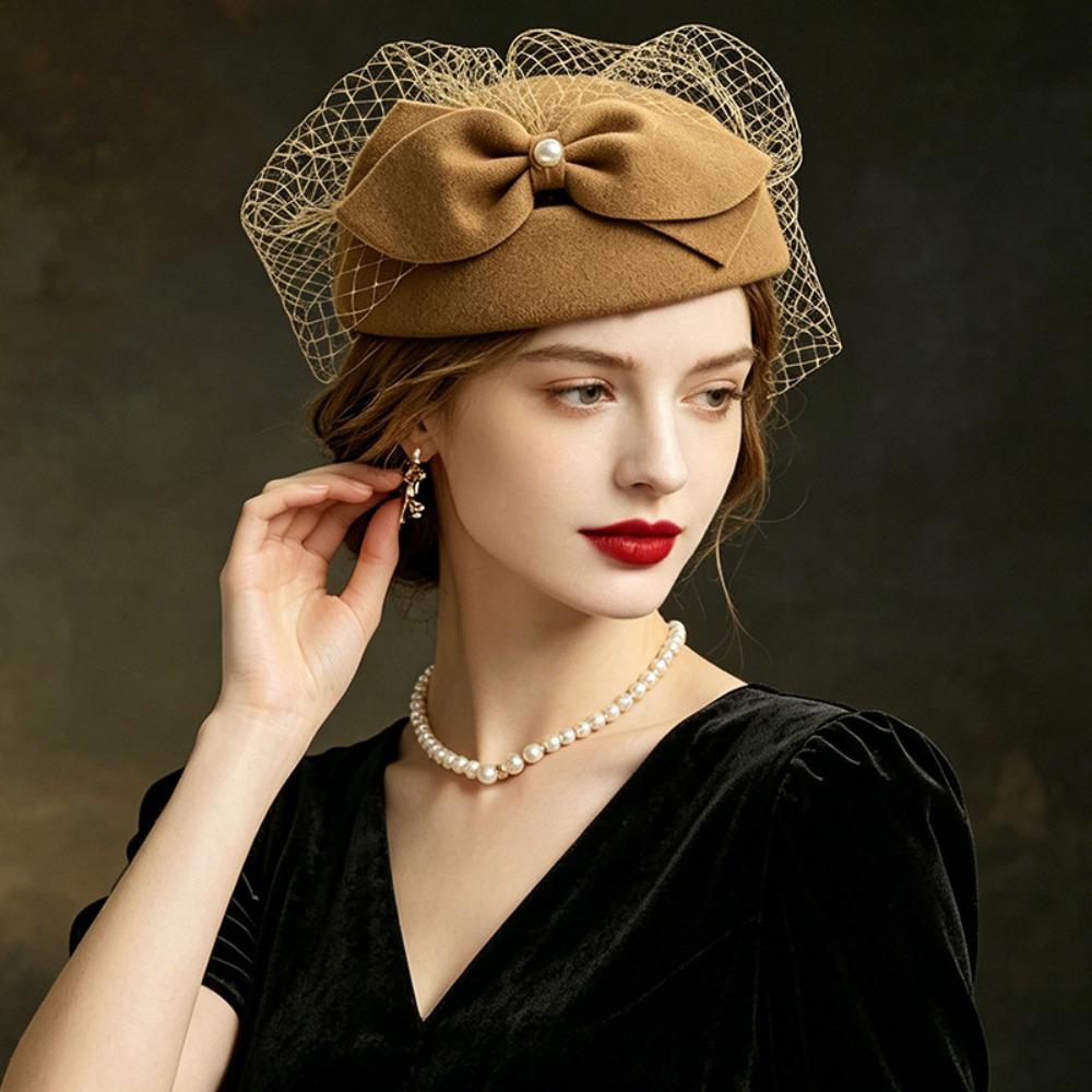 Elegant Bow Fedora Hat French Style Pillbox Hat Uniform Stewardess Hat Medicine Box Hat Lady