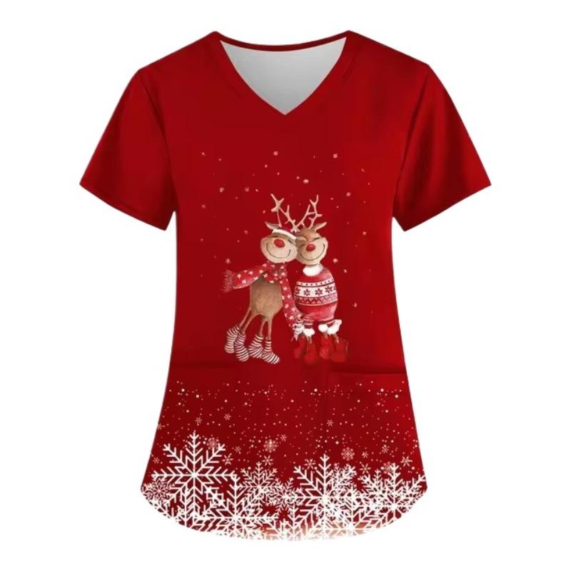 Женская униформа медсестры с рисунком из мультфильма, 3D-принт, V-образный вырез, карман, медицинская униформа, модная медицинская униформа, женская рабочая одежда