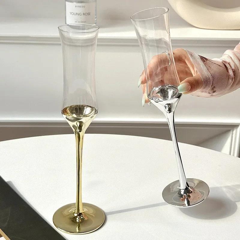 Французские элегантные бокалы-флейты с завышенной талией - Хрустальные бокалы для вина на ножке, Золотистый ободок, Дизайн с пузырьками для свадебного/праздничного подарка