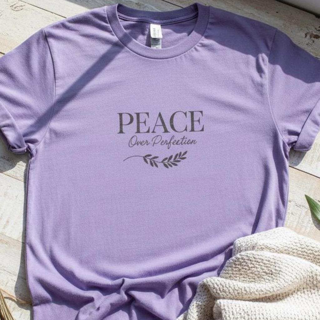 Peace Over Perfection T-Shirt – Comfort Colors 1717 Tee, Minimalist Quote Shirt, Mindful Living Gift, Retro Neutral Graphic Top