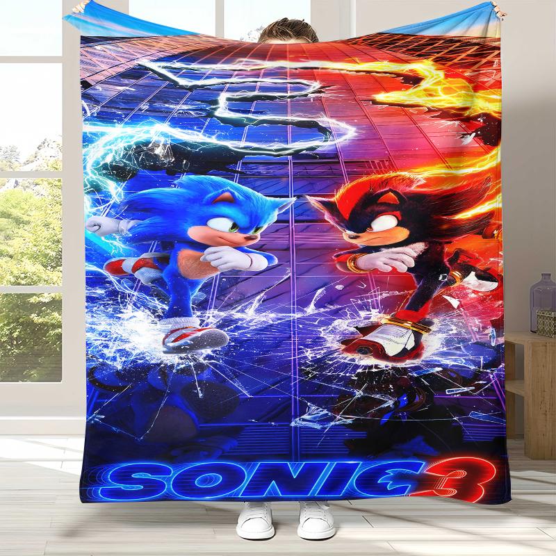 Ретро Мультяшное Игровое Фланелевое Одеяло S-Sonic, Ультра Мягкое Теплое Плюшевое Покрывало для Дома, Спальни, Кровати, Дивана, Походного Пикника, Подарок