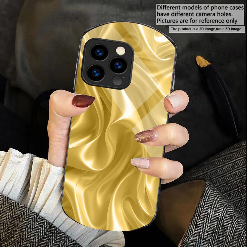 Золотой шелк волн Для iPhone 17 Air 16 15 14 Pro 13 Plus 12 mini 11 Pro Max XR X 7 8 Эллиптический закаленный стеклянный чехол для телефона