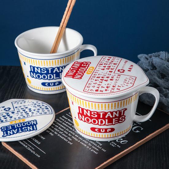 Миска для лапши на 1000 мл с крышкой, анти-обжигающая ручка, керамика, японский стиль, миска для супа, контейнер для еды, обеда