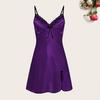 Women Summer Nightdress Lace Solid Color V Neck Spaghetti Strap A-line Bow Decor