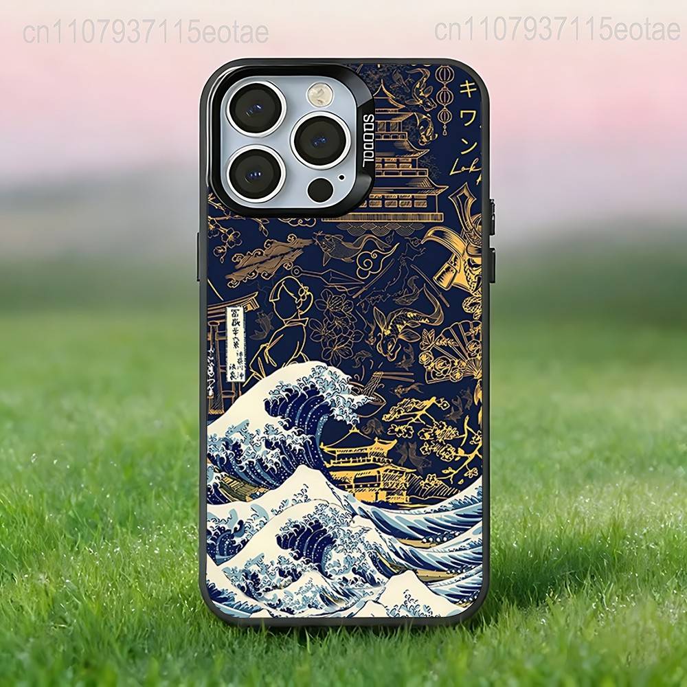 Большая волна у Канагавы Чехол для телефона для iPhone 17,16,15,14,13,12,11,Pro,Max,Plus,E,Air,Mini Черный IMD Чехол