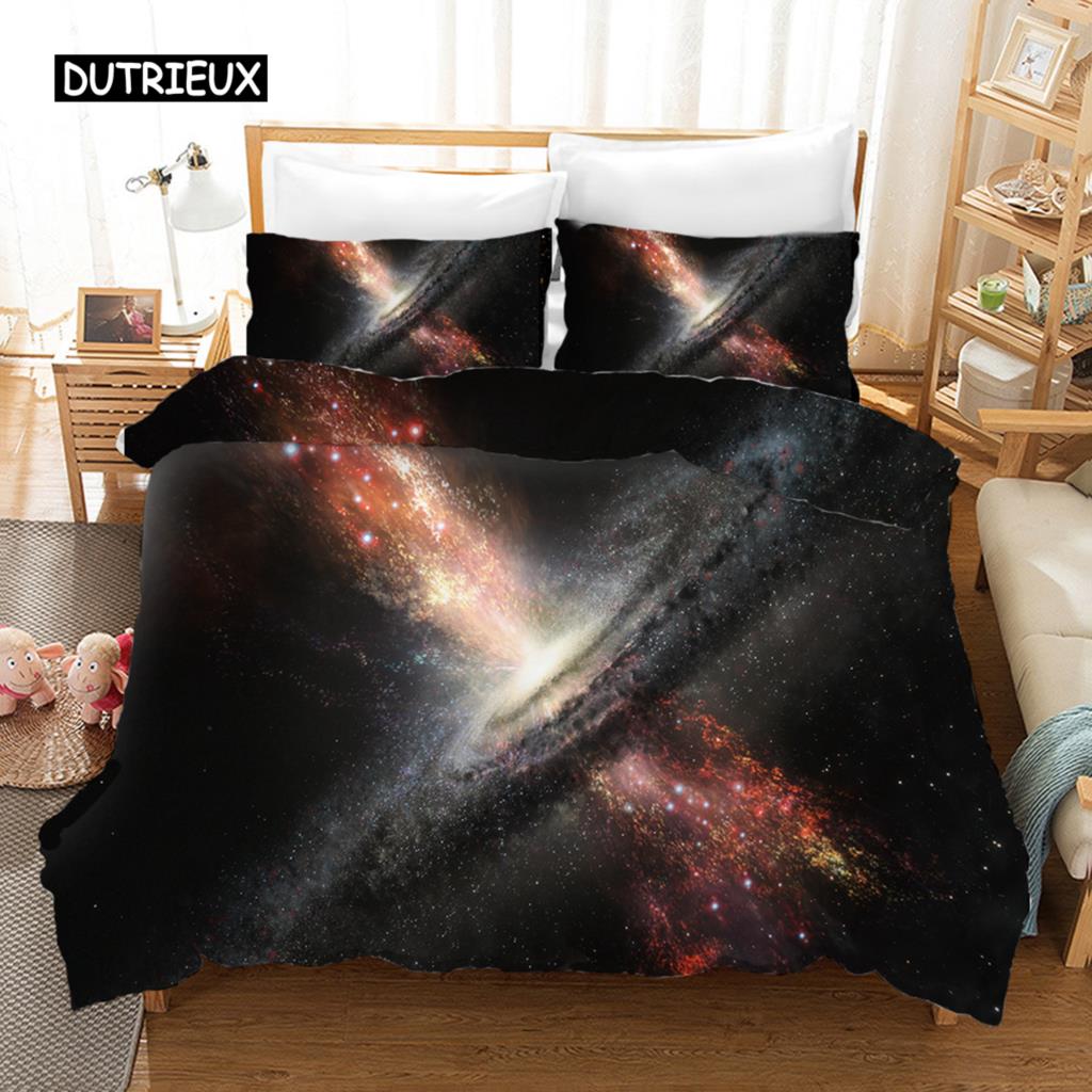 Комплект постельного белья Starry Sky Blue Orange Galaxy Starry Sky Theme Twin Комплект постельного белья из микрофибры Double Queen King Size Покрывало для пододеяльника
