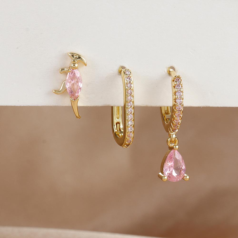 3PCS/Set Fashion Waterdrop Shape Zircon Hoop Earrings For Women Delicate Triangle Shaped Flower Stud Earrings Piercing Jewelry