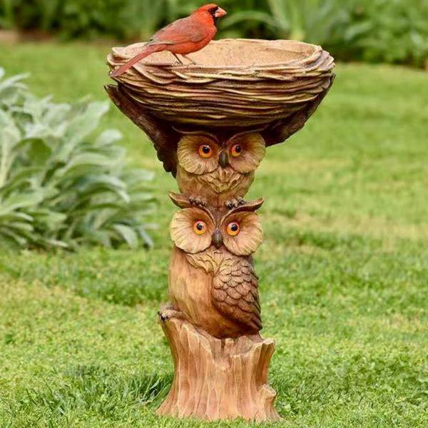 Resin Animal Raccoon Dog Rooster Owl Bird Bath Courtyard Balcony Resin Animal Statue Resin Antique Garden Bird Bath