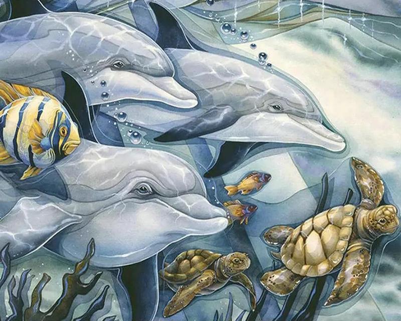5D DIY алмазная живопись дельфины пейзаж Алмазная вышивка крестиком морские животные фотографии из стразов мозаика домашний декор