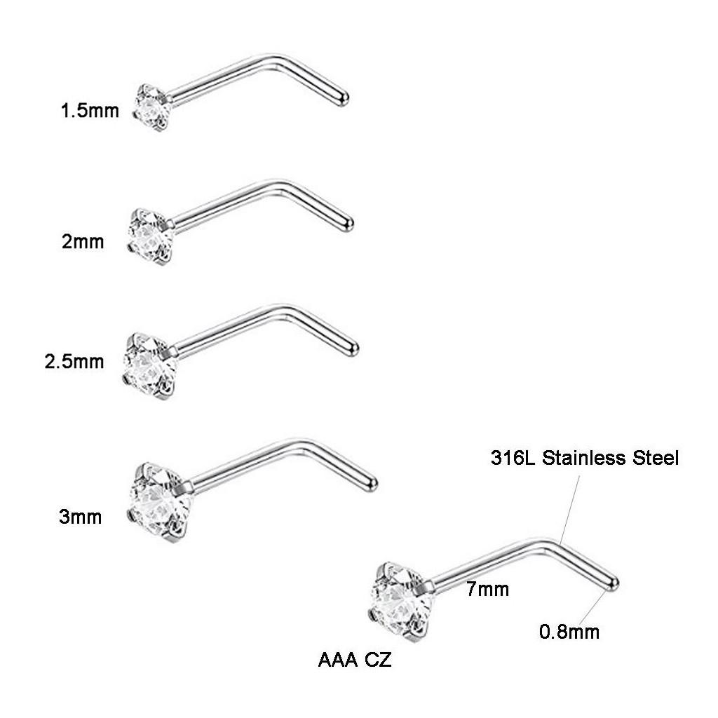 8 шт., кольцо в носу из нержавеющей стали, ювелирные изделия для пирсинга носа, бриллиантовый нос, шпилька