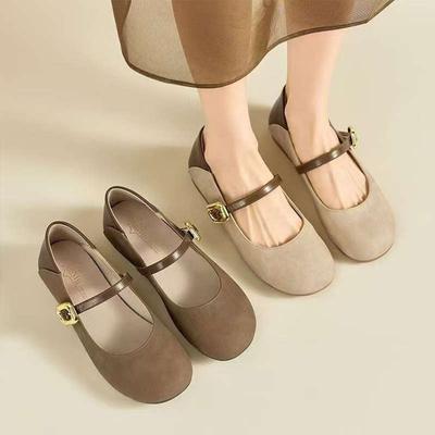 Туфли-лодочки в стиле ретро, женские, осень 2025, новые, французские, с юбкой, на плоской подошве, с мелким вырезом, комбинированные, из маленькой кожи